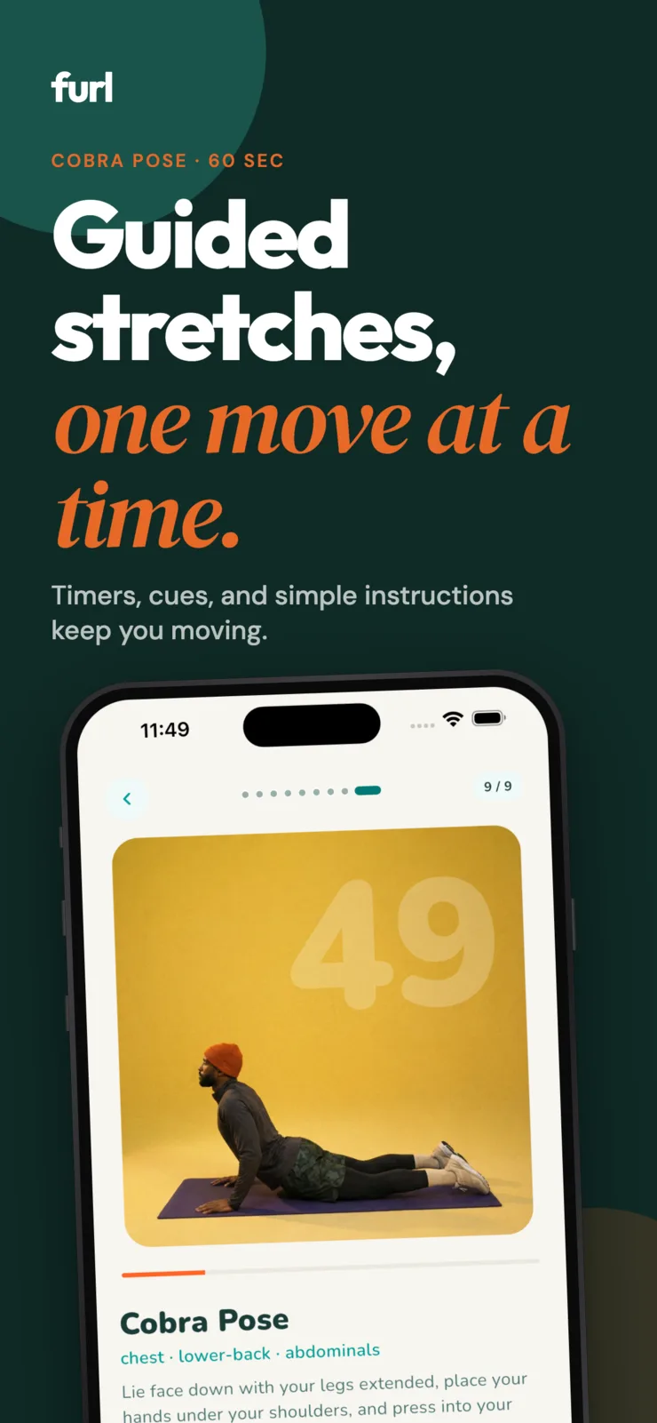 Following a guided stretch with the Furl routine timer